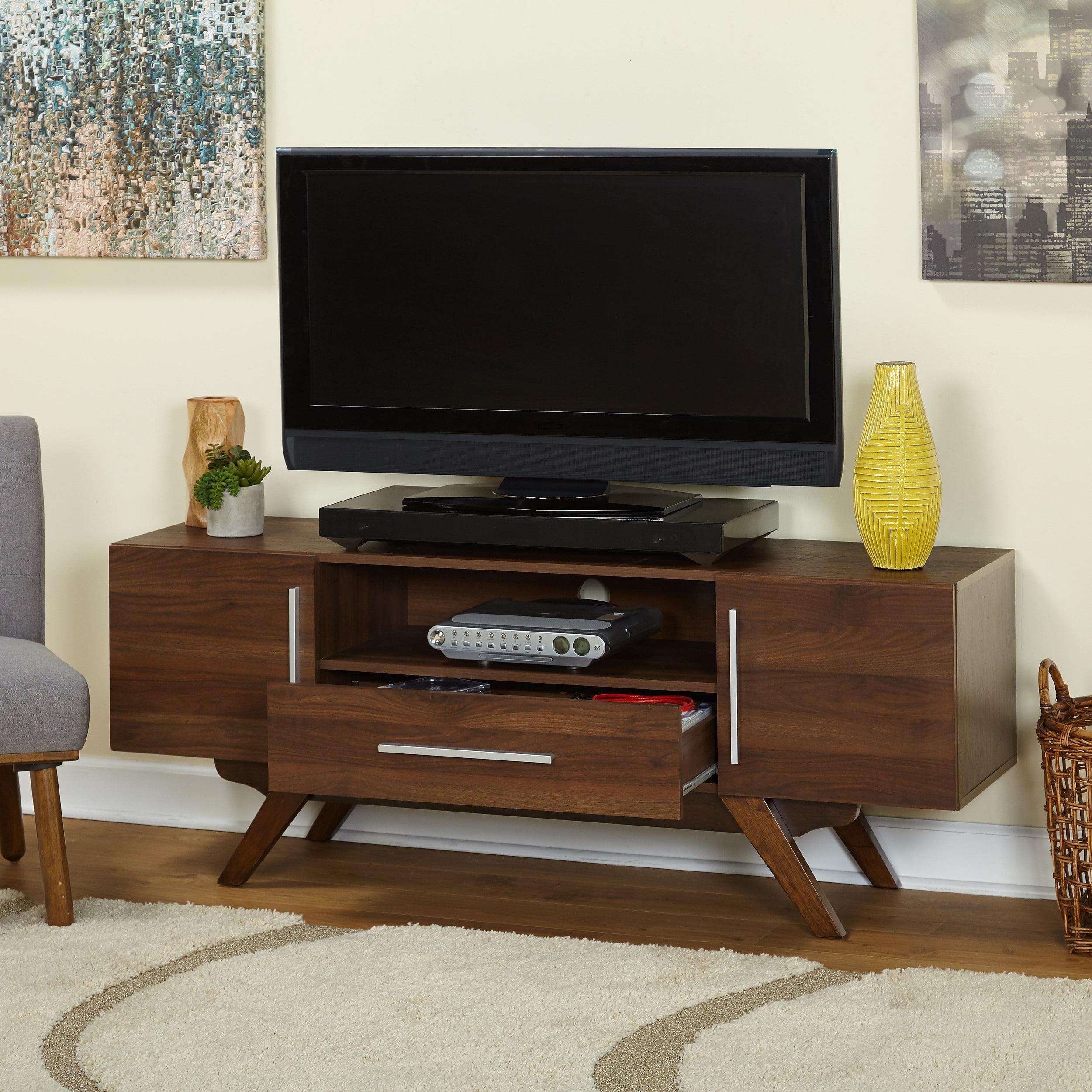 TMS Lambert Mid-Century TV Stand, Up to 64 inch TV's, Walnut