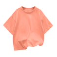 thumbnail image 4 of Povozer Kids Girls Cotton Crew Neck Shirt 2025 Girls Pleated Short Sleeve T Shirts Kids Summer Crewneck Shirts Casual Tops Tees for 120,Orange, 4 of 6