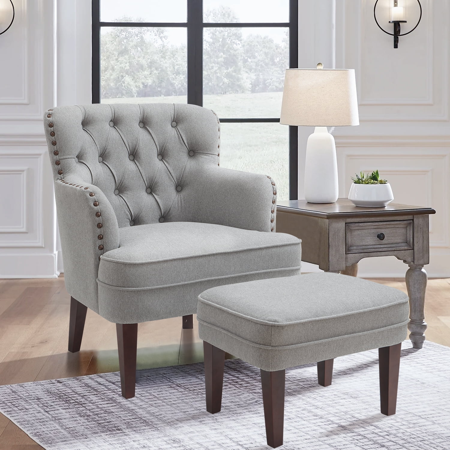 Accent Chairs with Ottoman Set, Comfy Reading Chair for Bedroom Living