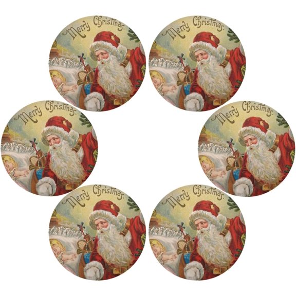 SKYSONIC Christmas Santa Round Placemats for Dining Table Non-Slip Heat-Resistant Polyester Table Mats Set of 6 Washable Table Mats for Kitchen Dining Table Decoration