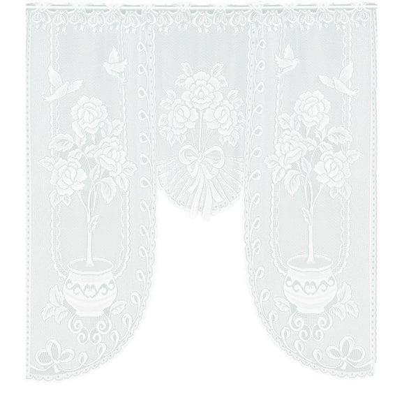 RnemiTe-amo Vintage White Lace Embroidery Blackout Kitchen Valances Curtain, 47.24 x 41.34 in