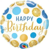 Qualatex Birthday Blue and Gold Dots 18 Inch Foil Mylar Balloon [18869]