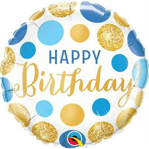 Qualatex Birthday Blue and Gold Dots 18 Inch Foil Mylar Balloon [18869]