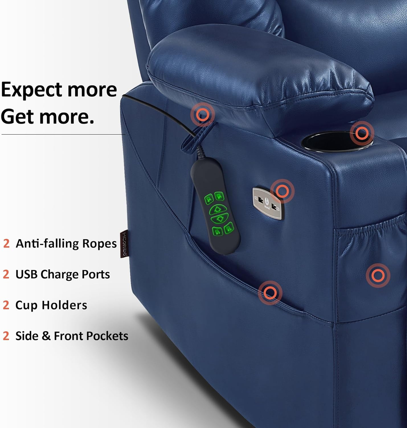 MCombo Large Triple Motor Power Lift Recliner Chair for Tall Elderly, Faux Leather, Blue