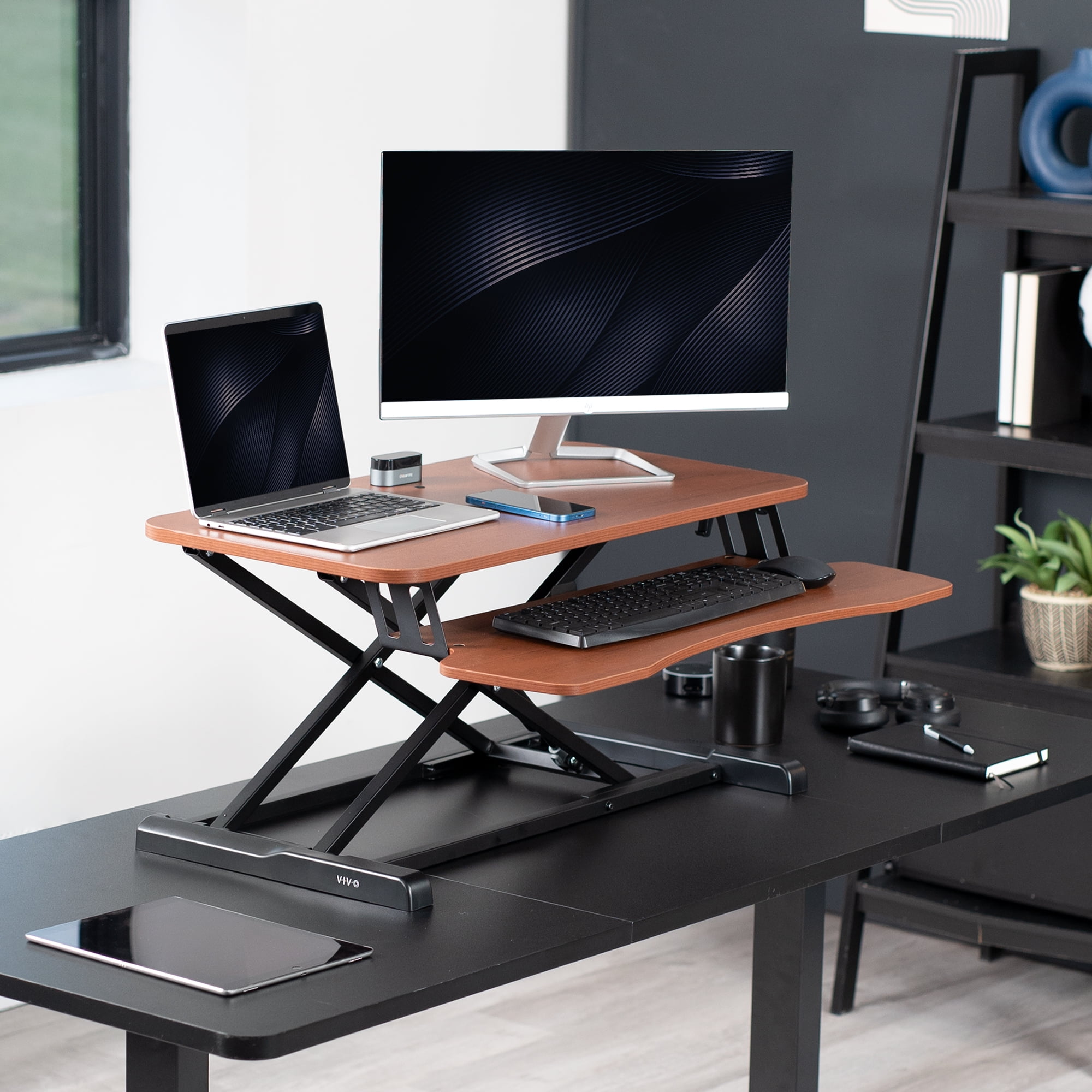 VIVO Wood Colored Height Adjustable Standing Desk Converter Sit Stand Riser