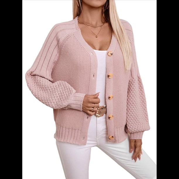 Suéteres Tipo Cárdigan para Mujer, de Otoño, de Punto, Holgados, con Botones y Abertura Frontal Conjuntos de Otoño Prendas de Abrigo Rosa L