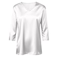 thumbnail image 5 of 3/4 Sleeve V Neck Women's Blouses Silk Satin Casual Dressy Tops Loose Fit Lightweight Soft Breathable Business Work Shirts, #02 White, M, 5 of 7