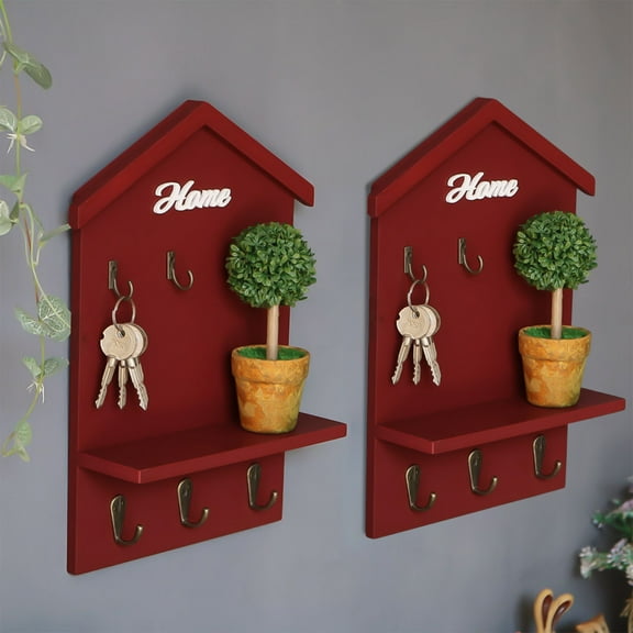 Xecvkr Wooden House Shape Wall Hanging Decor with Shelves for Living Room Bedroom Decoration 12.2x7.87x2.36 Inches Display Organizer