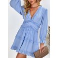 thumbnail image 2 of HOTAPEI Womens Dresses 2023 Spring Summer Deep V Neck Open Back Dress Ruffle Layer Swing Long Sleeve Mini Dresses, 2 of 5
