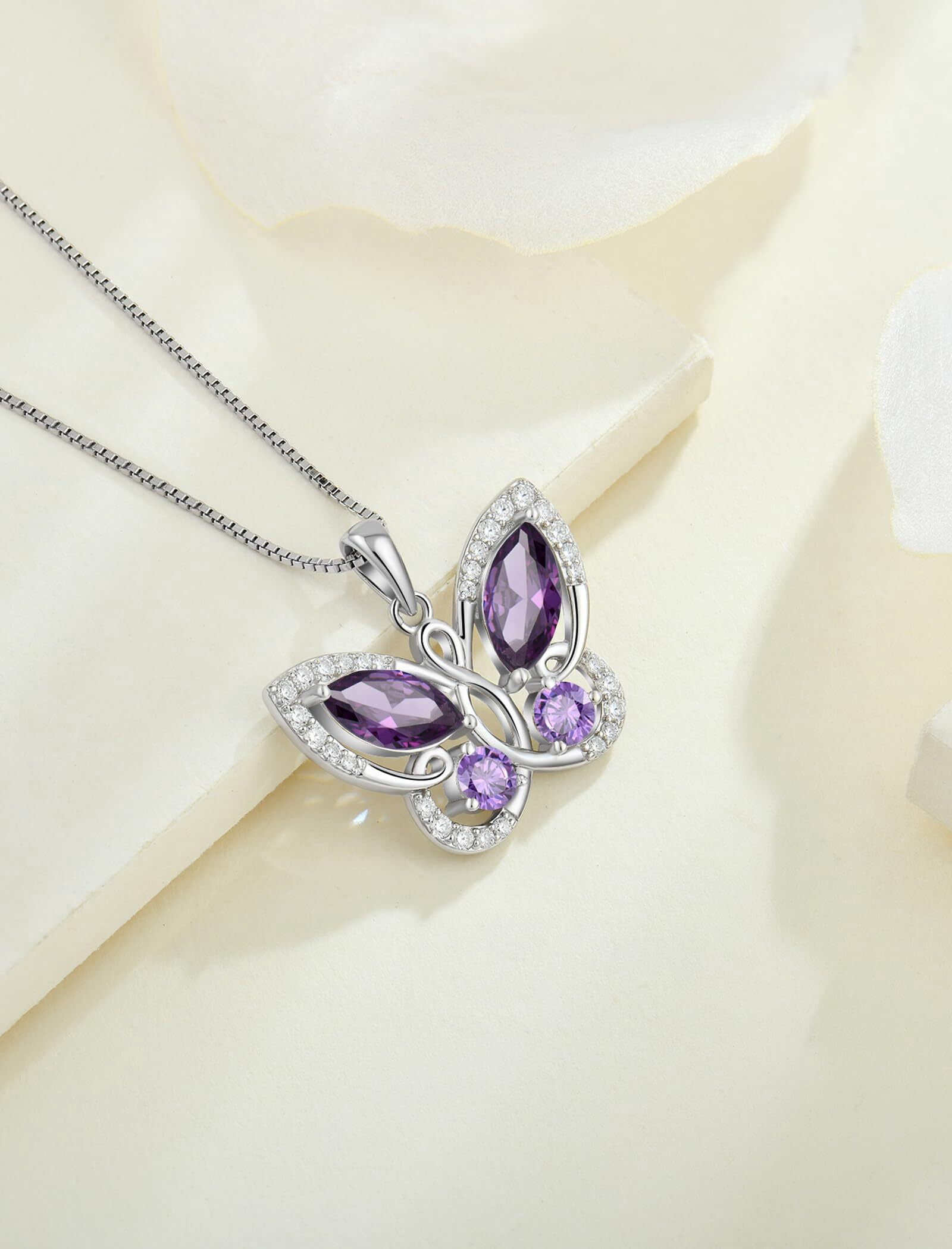 Starchenie Butterfly Pendant Necklace Women 925 Sterling Silver Birthstone February Amethyst Butterfly Jewelry Gifts