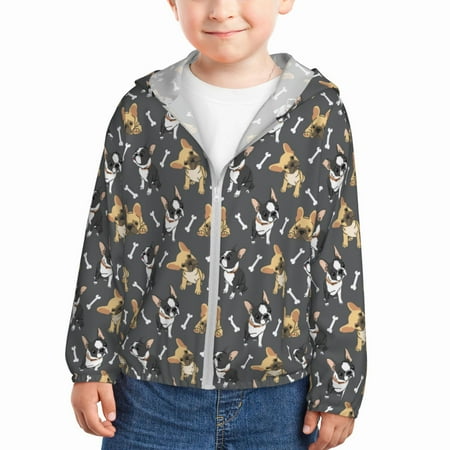 

Sun Hoodie for Kids Bulldog print Long Sleeve Swim Fishing Shirts Sun Protection Zip Up Jacket Clothing Athletic Hoodie