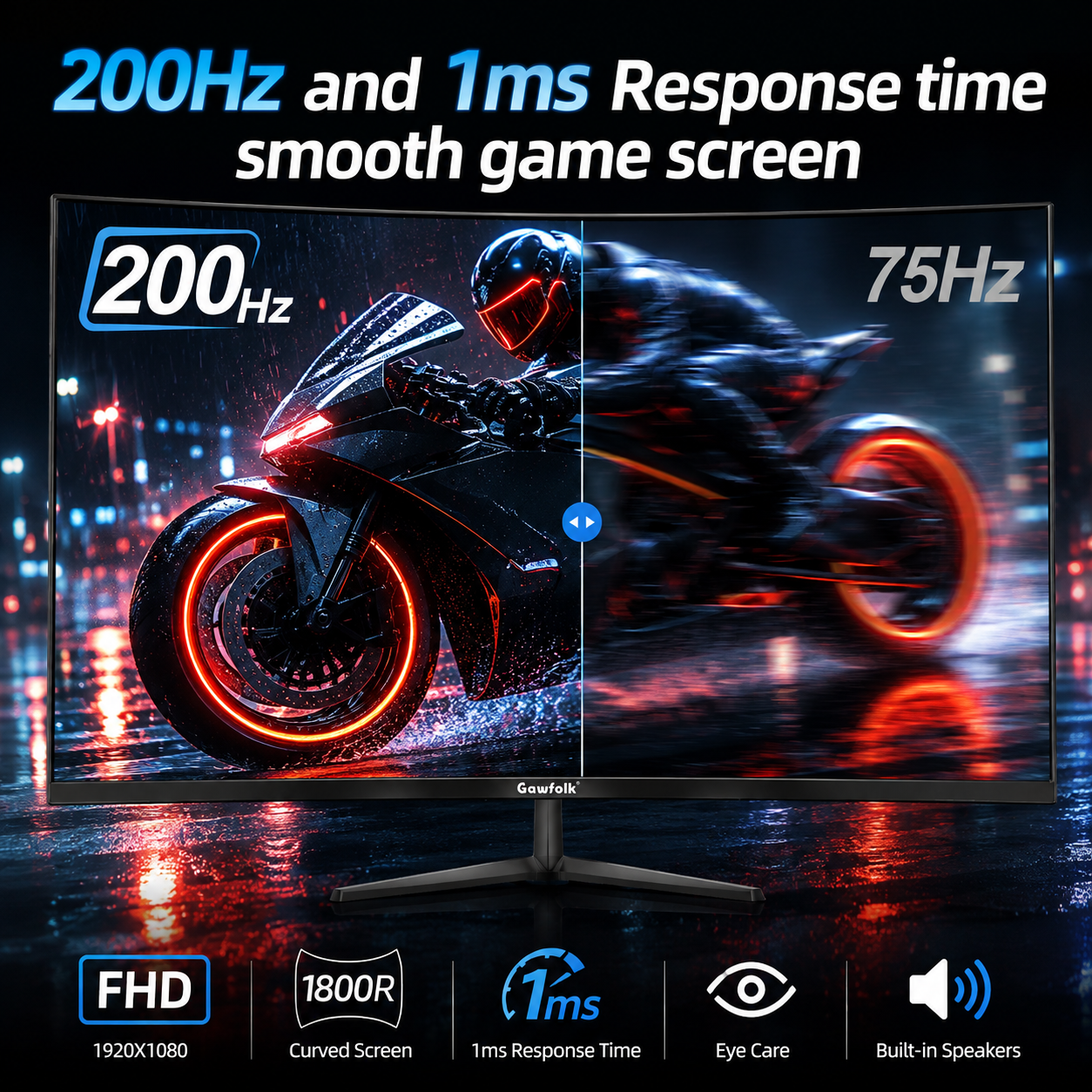 Gawfolk 27-Inch 200Hz Curved Gaming Monitor photo 6