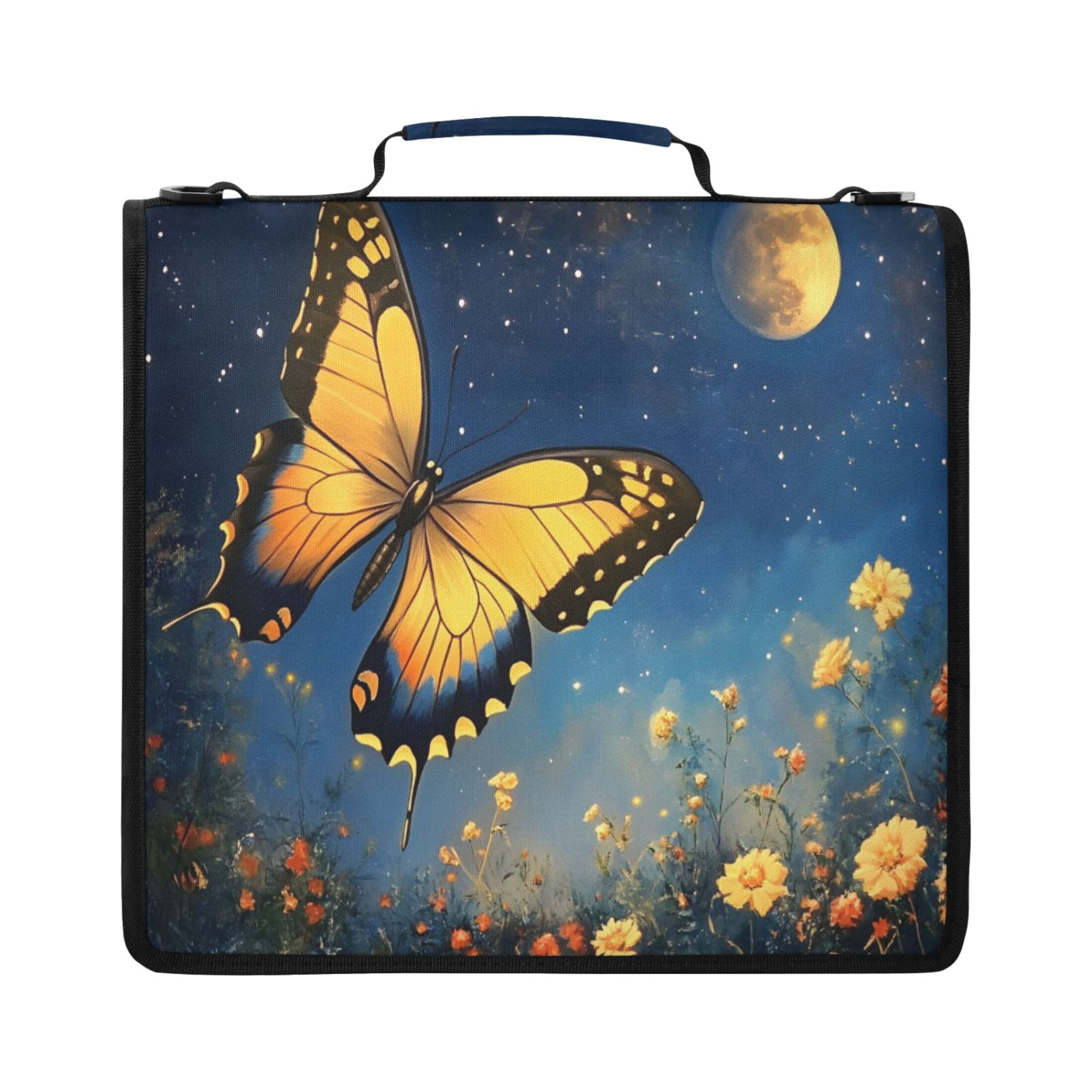 ALAZA Zipper Binder Butterfly at Night Pattern 2 inch 3 Ring 500 Sheet Capacity Trapper Keeper File Folder Organizer Bag