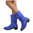 thumbnail image 5 of UngA Womens Boot Round Toe Low Heel Comfort Slouchy Bootie with Side Zipper Buckle Strap Mid-Calf Boots for Women Blue,Size 8.5, 5 of 6