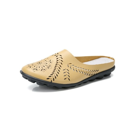 

Sanviglor Ladies Mules Hollow Out Flat Sandal Closed Toe Sandals Beach Lightweight Nonslip Flats Breathable Slip On Footbeds Yellow 9