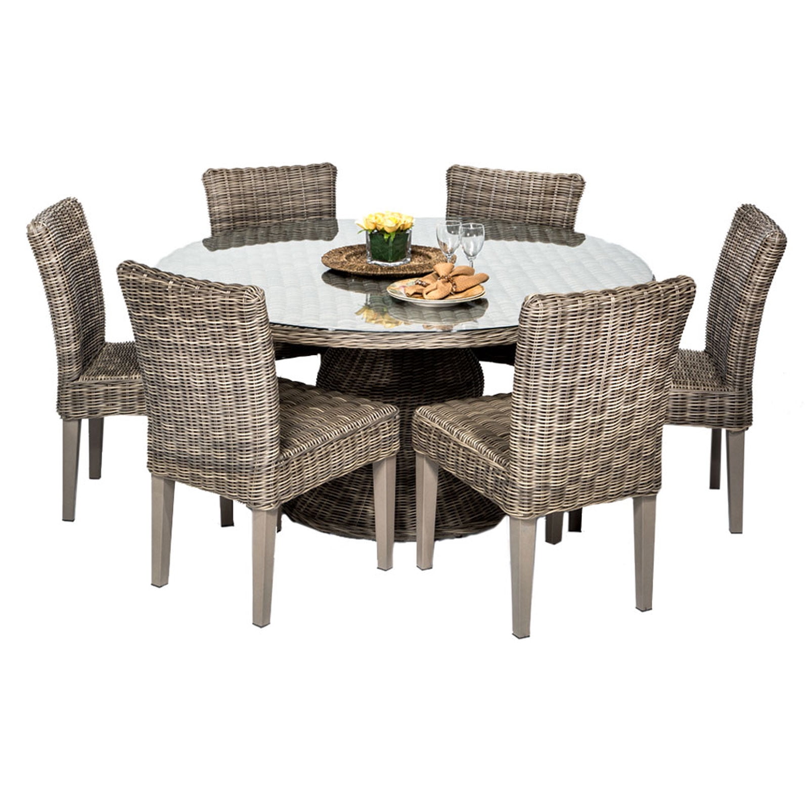 Royal Vintage Stone 60 Inch Outdoor Patio Dining Table With 6 Chairs