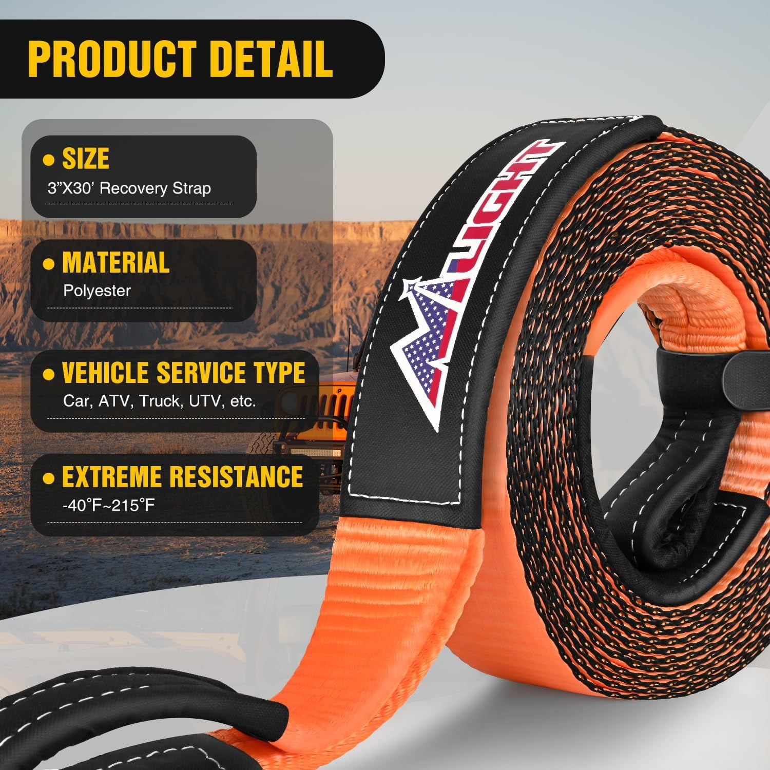 Nilight Recovery Tow Strap Kit 3 Inch x 30 Ft Heavy Duty Tow Rope with 2 Inch Hitch Receiver and 3/4 Inch Anti-Theft D Ring Shackles Storage Bag for Car Truck SUV ATV 31500 LBS Break Strength