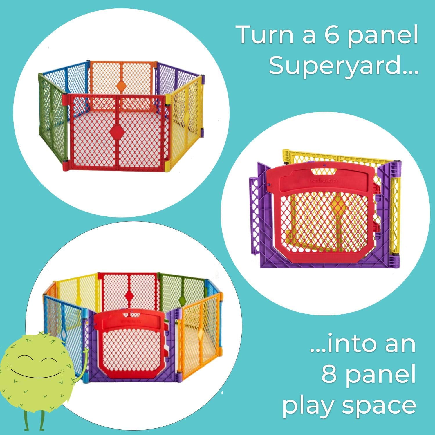 Toddleroo by North States Superyard Colorplay Ultimate 2 Panel Extension, Made in : Increases play space up to 34.4 sq. ft. (Adds 64", Multicolor)