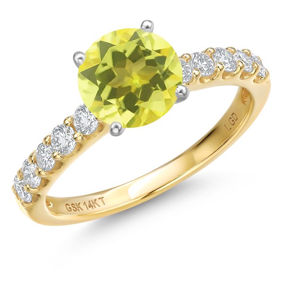 Gem Stone King 14K Two Tone Gold Canary Mystic Topaz and Lab Grown Diamond Engagement Ring for Women | 1.38 Cttw | Round 6MM | Gemstone November Birthstone | Size 9