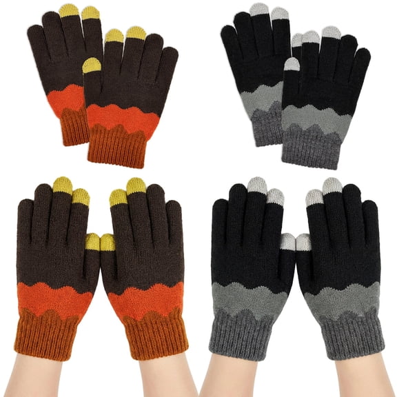 allydrew Cold Weather Touchscreen Texting Gloves for Women (Set of 2), Black and Brown Zigzag