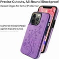 thumbnail image 6 of Dteck for iPhone 13 Pro Wallet Case with Card Holder, Butterfly Flower Embossed Faux Leather Kickstand Card Slots Case, Handmade Shockproof Protective Slim Soft Flip Phone Case 2021 6.1", Purple, 6 of 6