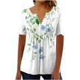 thumbnail image 2 of Thousandth Women's Plus Size Summer Blouses Casual Floral Print Short Sleeve Henley Blouses Breathable Loose Fit V-Neck Tunic Tops with Buttons Pleated, 2 of 6
