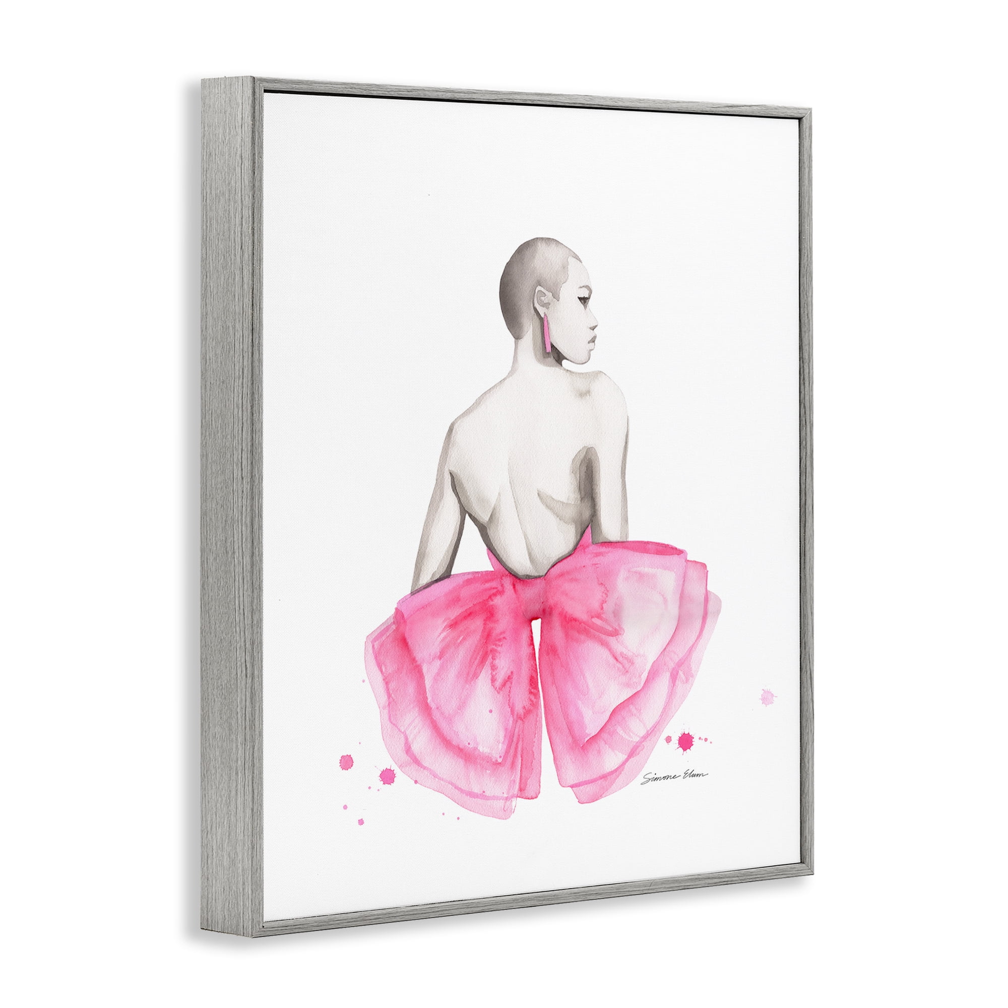 Stupell Industries Pink Bow Portrait From Behind Gray Framed Giclee Art, design by Simone Elum