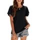 thumbnail image 1 of Dinheiro Camiseta de Mujer Top Informal con Manga con Volantes y Cintura Hueca (Negro), XXL,, 1 of 6