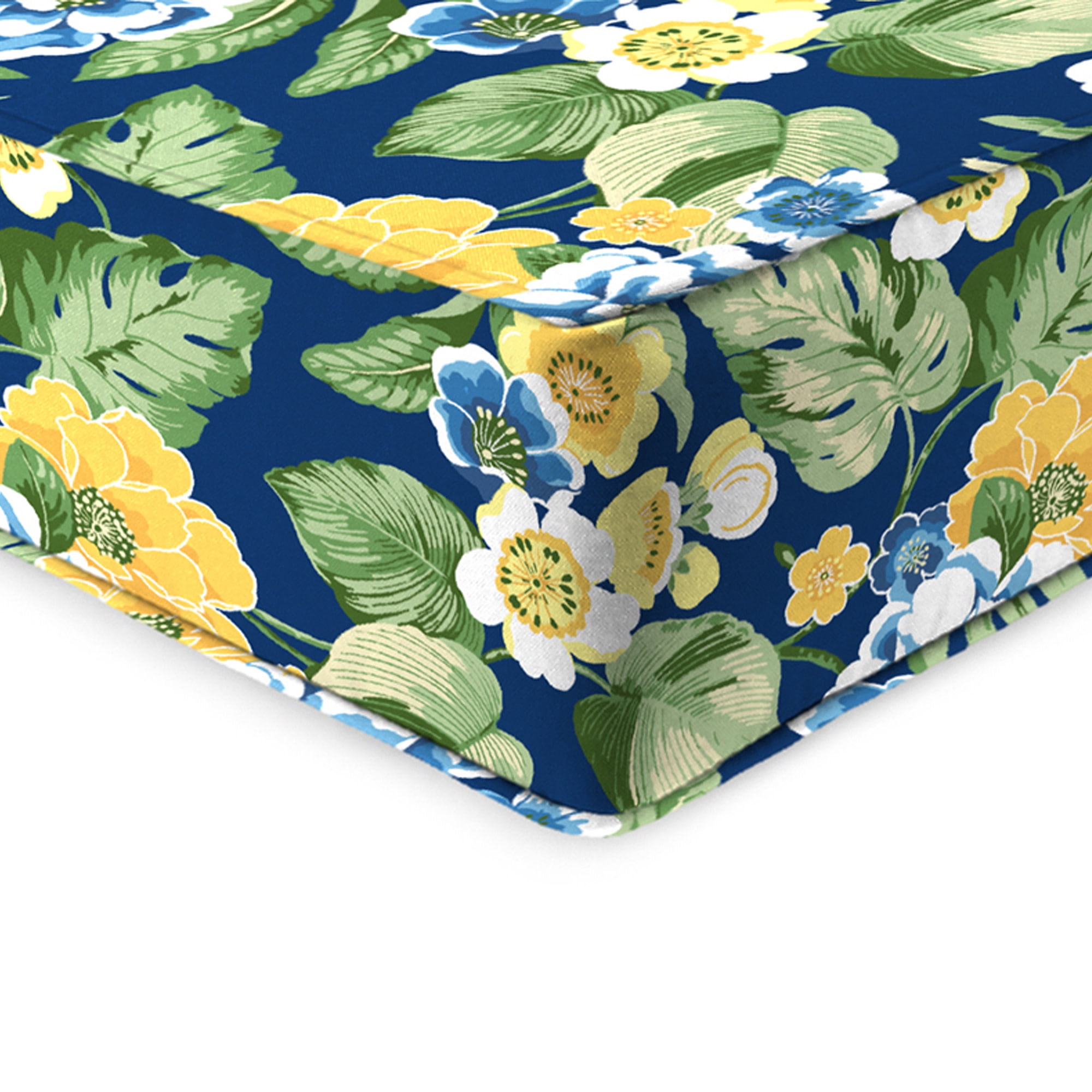 Jordan Manufacturing 48" x 24" Binessa Lapis Blue Floral Rectangular Outdoor Deep Seat Chair Cushion Set with Welt