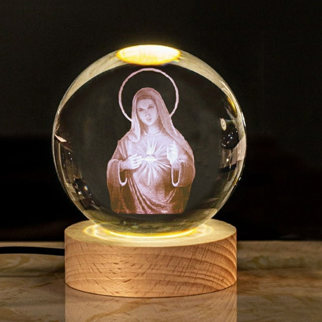 Luz cambia color, Estatua Sagrada Familia, Figurina religiosa, Material cristalino, Base de madera, Iluminación nocturna, para dormitorio, colección católica, decoración espiritual, luz
