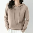 thumbnail image 2 of GigrtiJin Women's Knitted Hoodies Long Sleeved Solid Color Hooded Drawstring Sweater Casual Warm Comfy Pullover Top, 2 of 5