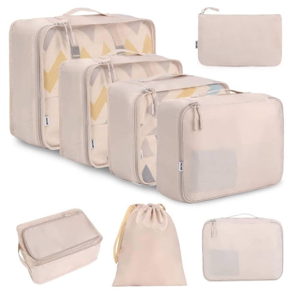 8 Set Travel Packing Cubes, Luggage Storage Organizers for Travel Accessories, Cream