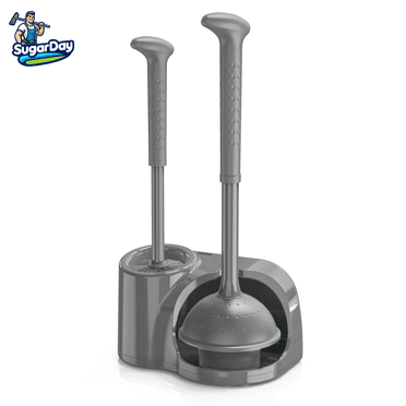 SUGARDAY Toilet Bowl Brush and Plunger Set with Caddy for Bathroom Toilet Brush and Holder Plunger Combo, Grey