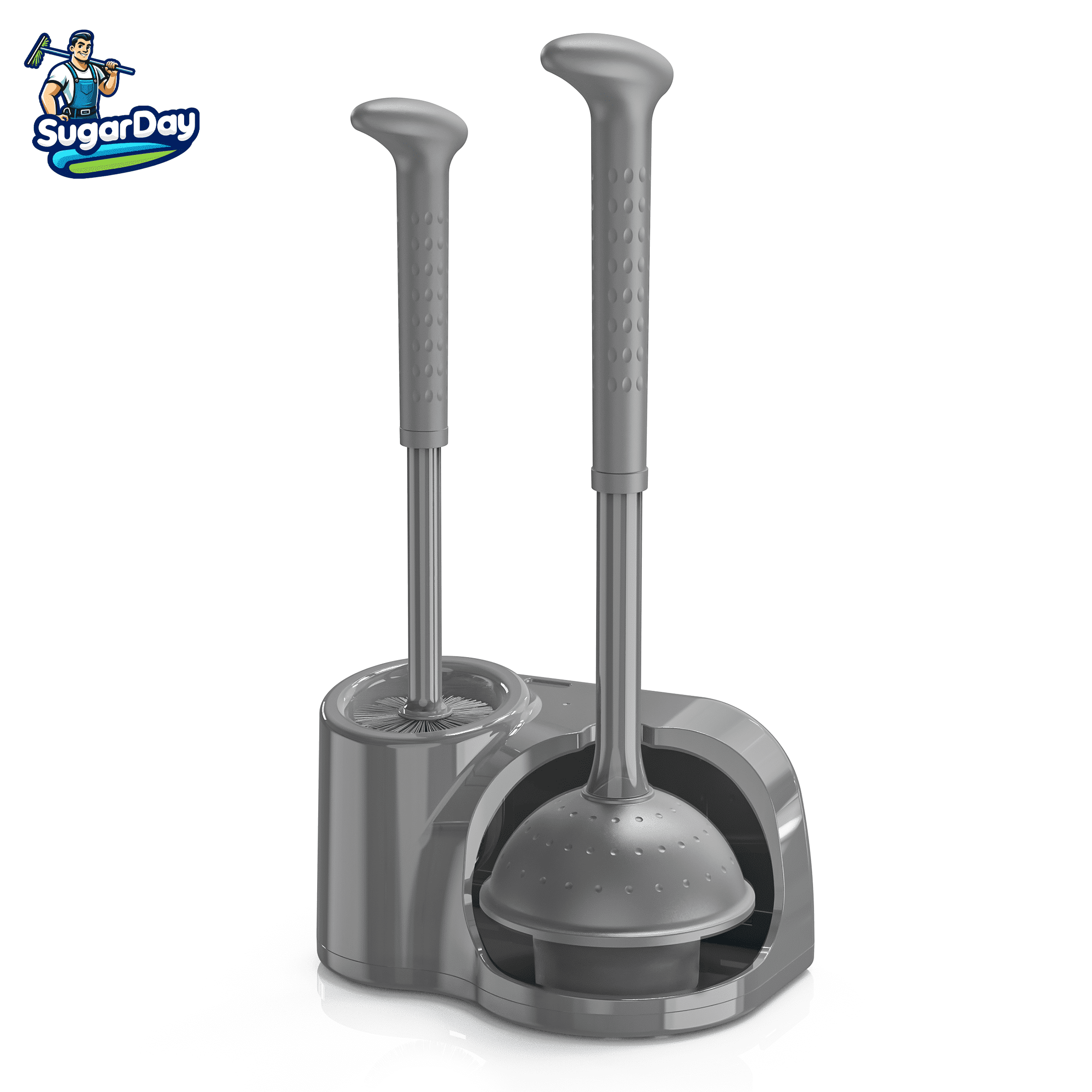 Sugarday 2-in-1 Toilet Brush and Plunger Set with Caddy, Grey photo 1