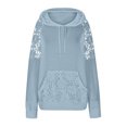 thumbnail image 4 of Trendy Outfits for Women Fall Winter Trendy Hoodies Waffle Knit Lace Long Sleeve Plain Pullover Sweater Sweatshirt (L, Blue), 4 of 6