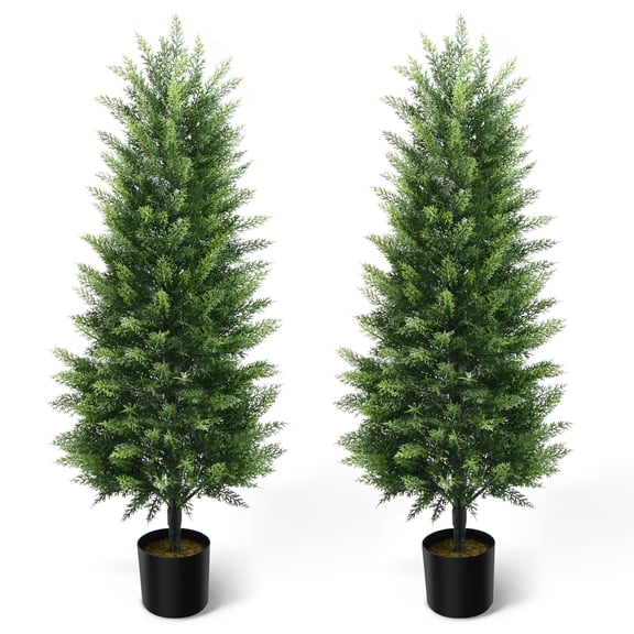 Joyooss Artificial Topiary Cedar Tree,4FT Faux Outdoor Plants Front Porch Decor 2 Set Evergreen Shrubs Fake Cypress Trees with Flowerpot for Home Living Room Front Door Faux Outdoor Plants Decor