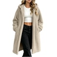thumbnail image 2 of Karymi Solid Loose Long Hooded Fleece Jackets for Women, Long Sleeve, Open Front Closure, Side Pockets, Ribbed Plush Warm Winter Jacket, 2 of 8