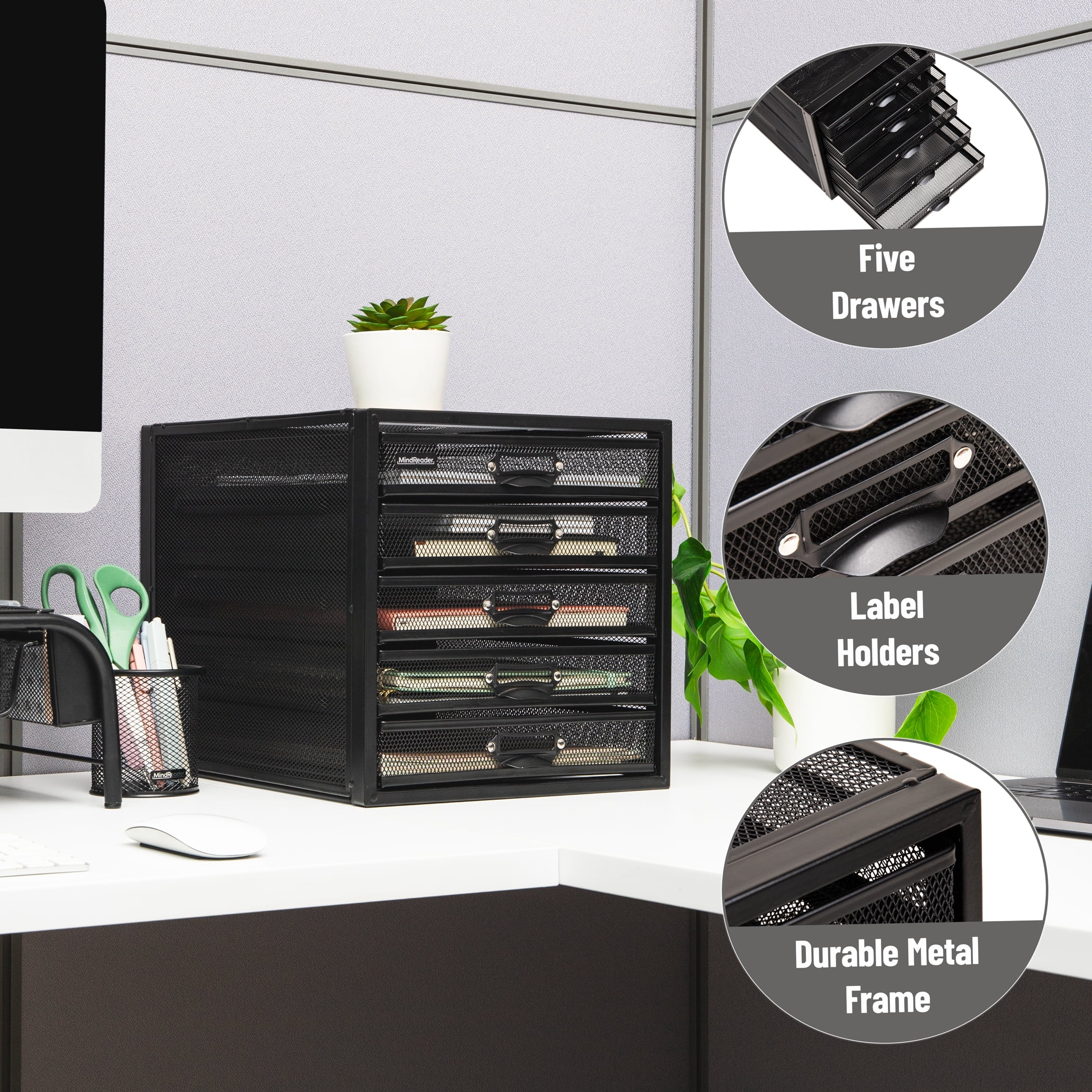 Mind Reader File Storage Drawers, Desk Organizer, Multi-Purpose, Crafts, 11"L x 14"W x 11"H, Black