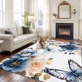 thumbnail image 2 of 5'x8' Area Rugs, Vintage Blue Floral Indoor Outdoor Area Rug for Living Room Bedroom, Farmhouse Watercolor Flower Butterflies Washable Bathroom Rugs Kitchen Floor Carpet Mats Home Decor Aesthetic, 2 of 8