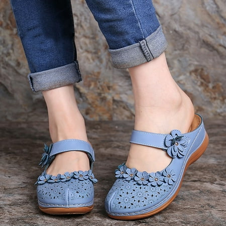 

Women Shoes Sandals For Women Girls Comfortable Hollow Out Round Toe Wedges Slippers Blue 7.5