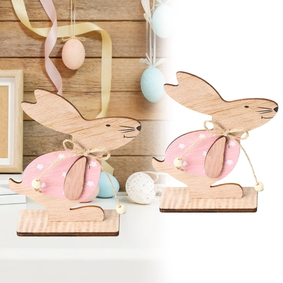 ZOURIH Easter Bunny Table Wooden Signs Bunny Shaped Farmhouse Decor Wood Easter Decorations Spring Rabbit Shaped Wooden Tabletop Centerpieces for Home Dining Room office Tiered Tray Gift Indoor,Pink