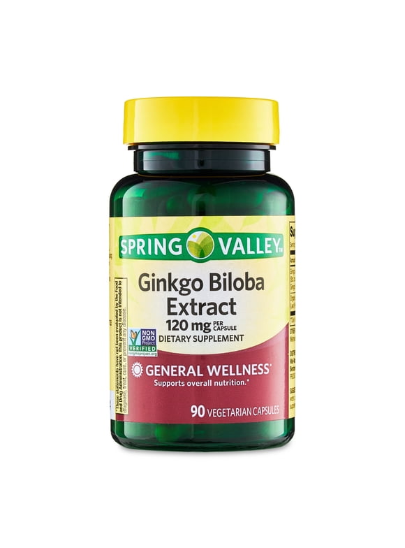 Spring Valley Ginkgo Biloba Extract General Wellness Dietary Supplement Vegetarian Capsules, 120 mg, 90 Count