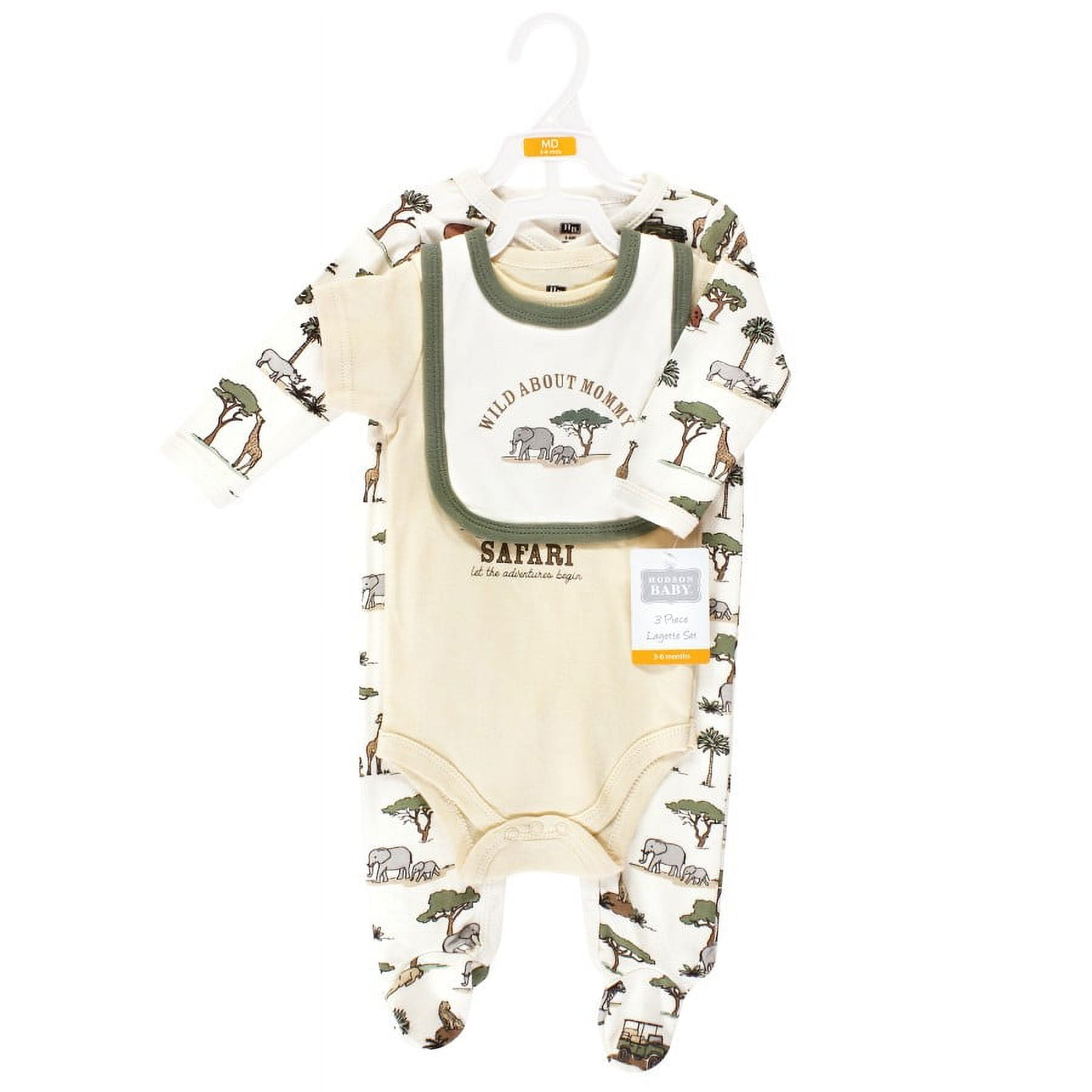 Hudson Baby Infant Boy Cotton Sleep and Play, Bodysuit and Bandana Bib Set, Going On Safari, Newborn