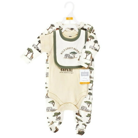 Hudson Baby Infant Boy Cotton Sleep and Play, Bodysuit and Bandana Bib Set, Going On Safari, 6-9 Months