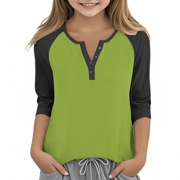 uublik Girls' Pullover Shirts Kids Crewneck T-Shirts 3/4 Sleeve Tops Cute Fall Blouse Tees Size 3T-14 Black