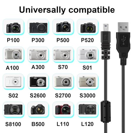 WEIFEI-UC-E6 USB Cable for Nikon CoolPix S3000 S3300 S3500 S3700 S4000 S6300 S6500 S6600 P100 P530, Compatible with Nikon Digital SLR DSLR D750 D3200 D3300 D5300 D7200 (3.3ft)