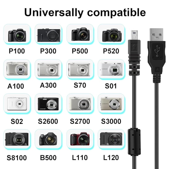 WEIFEI-UC-E6 USB Cable for Nikon CoolPix S3000 S3300 S3500 S3700 S4000 S6300 S6500 S6600 P100 P530, Compatible with Nikon Digital SLR DSLR D750 D3200 D3300 D5300 D7200 (3.3ft)