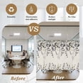 thumbnail image 5 of Grey Eucalyptus Window Privacy Film, Farmhouse Weeping Leaves on Linen Static Cling UV Sun Blocking Heat Control Window Tint Day and Night, Non-Adhesive One Way Windows Privacy Cover 17.7''x39.3'', 5 of 7