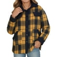 thumbnail image 2 of Letdown Women's Mid-Length Buffalo Plaid Shacket Jacket Long Sleeve Button Down Shirt Coat Tops with Pockets Fall Winter Fashion Shacket Coats (Gold,XXL), 2 of 8