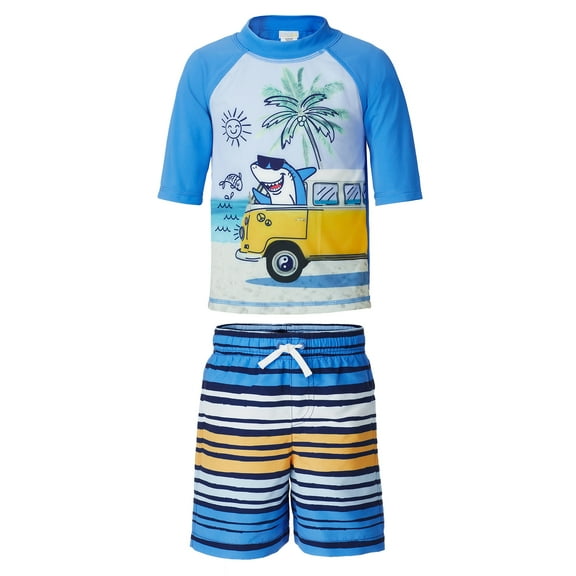 Saint Eve Toddler and Kids Swim Rash Guard UPF 50 Sun Protection 2-Piece Set for Boys - Shark, 7